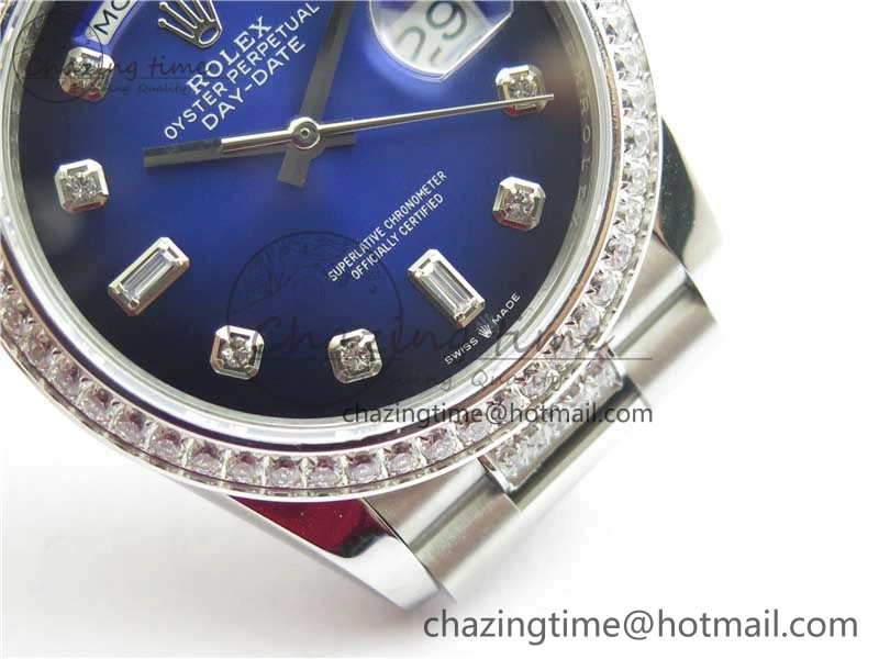 Day-Date 36mm 128239 SS Crystal BP Best Edition Blue Crystal Marker Dial on SS President Bracelet A2836