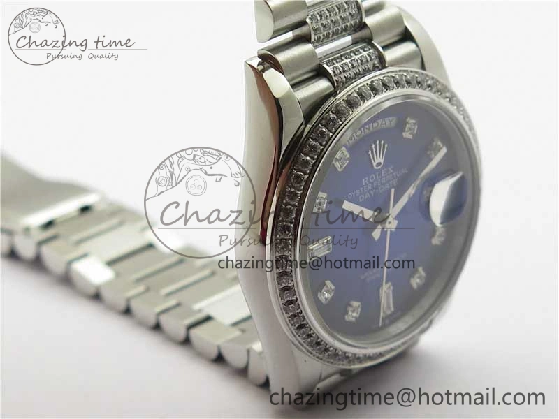 Day-Date 36mm 128239 SS Crystal BP Best Edition Blue Crystal Marker Dial on SS President Bracelet A2836