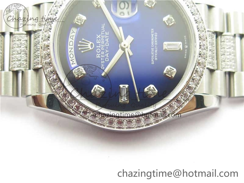 Day-Date 36mm 128239 SS Crystal BP Best Edition Blue Crystal Marker Dial on SS President Bracelet A2836