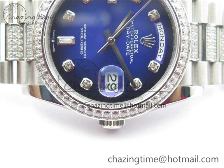 Day-Date 36mm 128239 SS Crystal BP Best Edition Blue Crystal Marker Dial on SS President Bracelet A2836