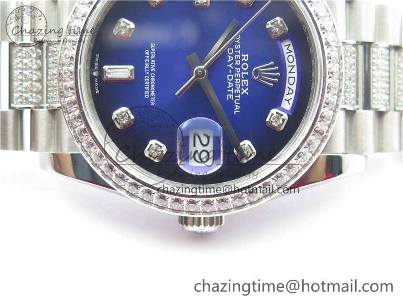 Day-Date 36mm 128239 SS Crystal BP Best Edition Blue Crystal Marker Dial on SS President Bracelet A2836
