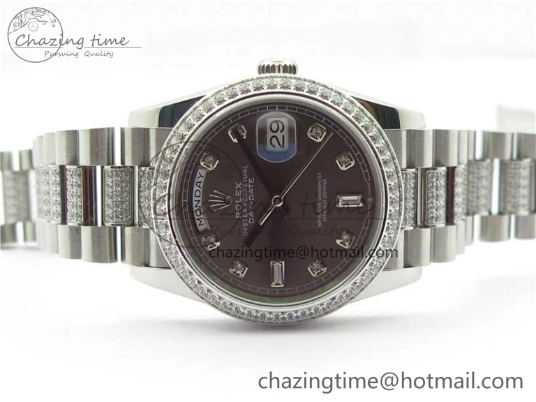 Day-Date 36mm 128239 SS Crystal BP Best Edition Gray Crystal Marker Dial on SS President Bracelet A2836