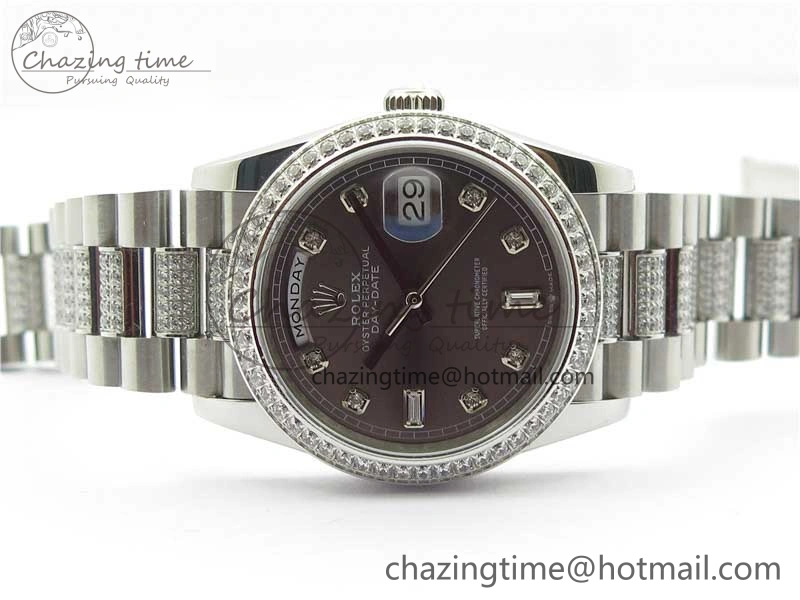 Day-Date 36mm 128239 SS Crystal BP Best Edition Gray Crystal Marker Dial on SS President Bracelet A2836