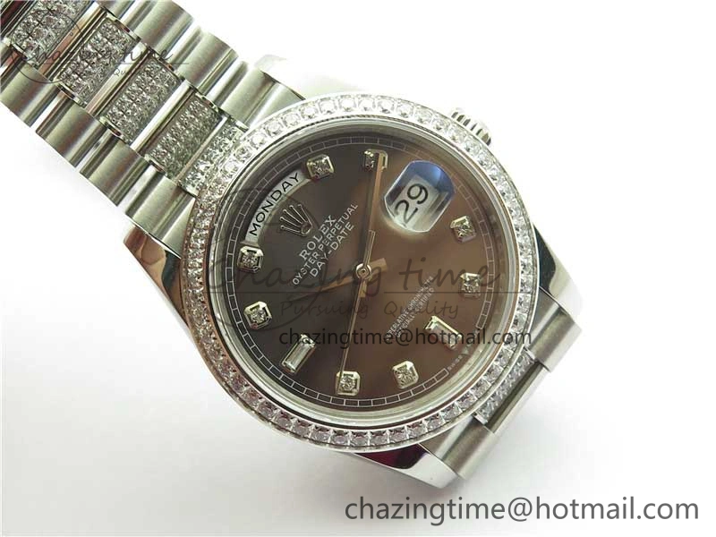 Day-Date 36mm 128239 SS Crystal BP Best Edition Gray Crystal Marker Dial on SS President Bracelet A2836