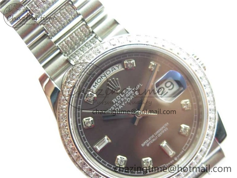 Day-Date 36mm 128239 SS Crystal BP Best Edition Gray Crystal Marker Dial on SS President Bracelet A2836