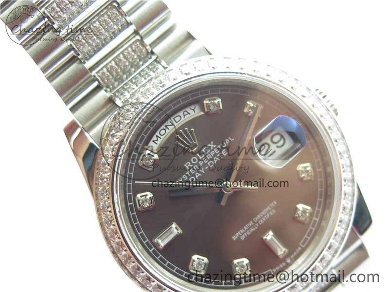Day-Date 36mm 128239 SS Crystal BP Best Edition Gray Crystal Marker Dial on SS President Bracelet A2836