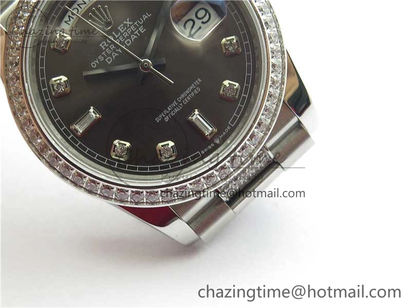 Day-Date 36mm 128239 SS Crystal BP Best Edition Gray Crystal Marker Dial on SS President Bracelet A2836