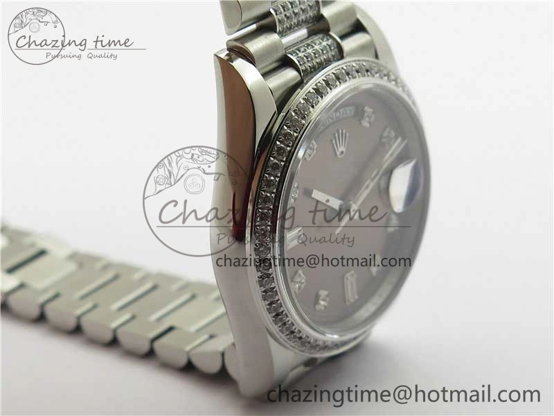 Day-Date 36mm 128239 SS Crystal BP Best Edition Gray Crystal Marker Dial on SS President Bracelet A2836
