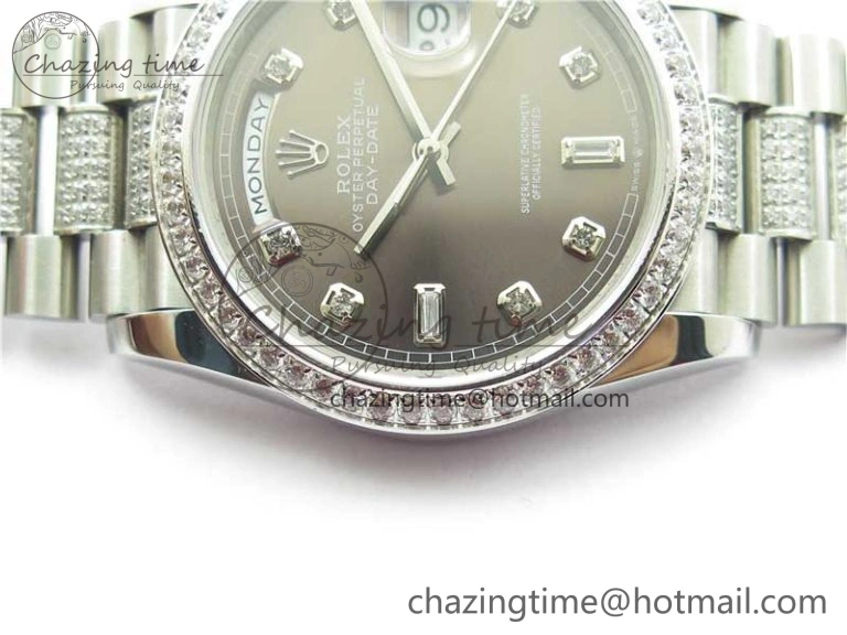 Day-Date 36mm 128239 SS Crystal BP Best Edition Gray Crystal Marker Dial on SS President Bracelet A2836