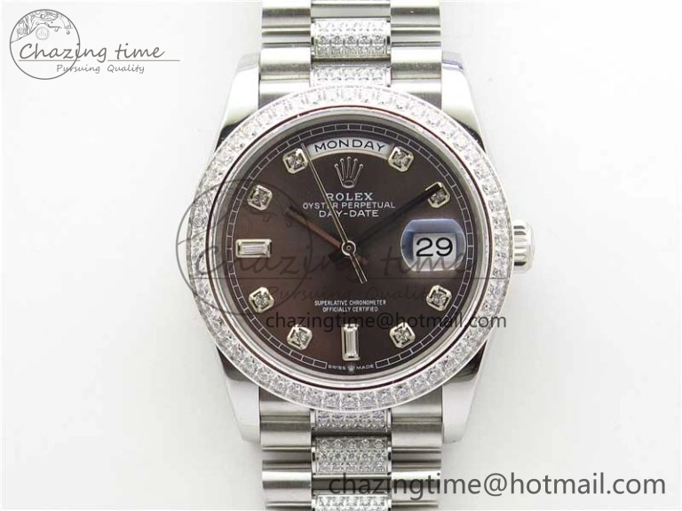 Day-Date 36mm 128239 SS Crystal BP Best Edition Gray Crystal Marker Dial on SS President Bracelet A2836