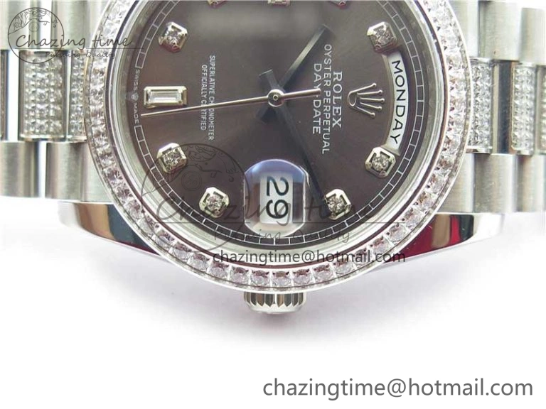 Day-Date 36mm 128239 SS Crystal BP Best Edition Gray Crystal Marker Dial on SS President Bracelet A2836