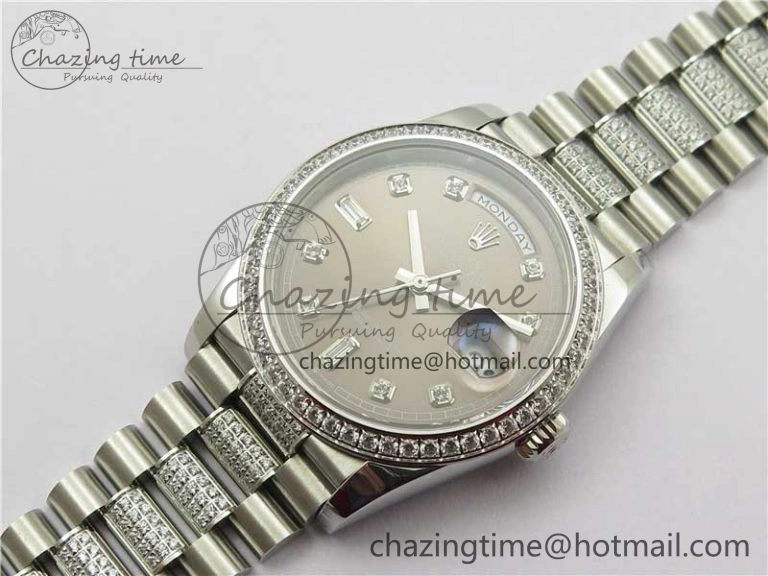 Day-Date 36mm 128239 SS Crystal BP Best Edition Gray Crystal Marker Dial on SS President Bracelet A2836