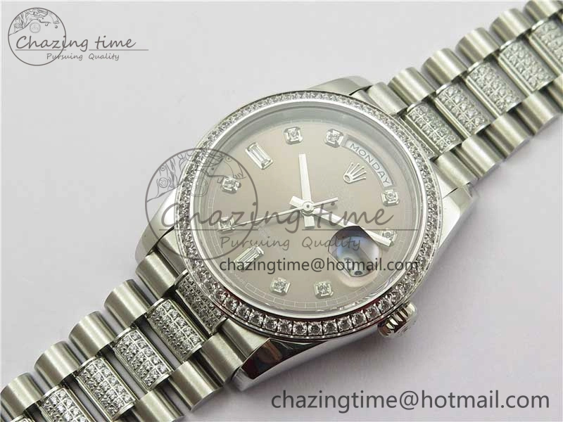 Day-Date 36mm 128239 SS Crystal BP Best Edition Gray Crystal Marker Dial on SS President Bracelet A2836
