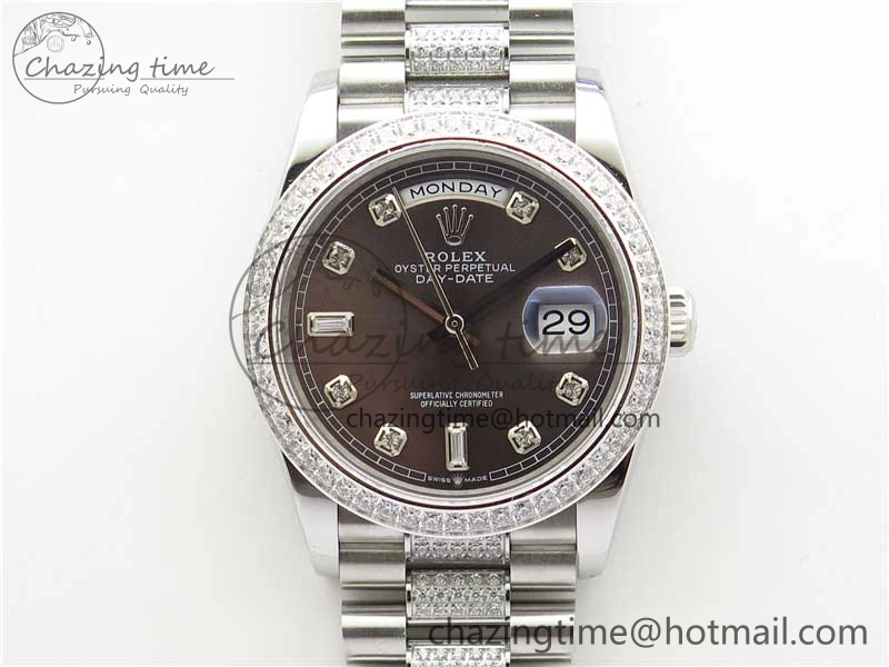 Day-Date 36mm 128239 SS Crystal BP Best Edition Gray Crystal Marker Dial on SS President Bracelet A2836