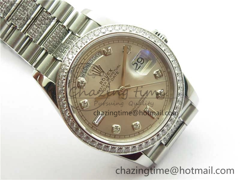 Day-Date 36mm 128239 SS Crystal BP Best Edition Silver Crystal Marker Dial on SS President Bracelet A2836