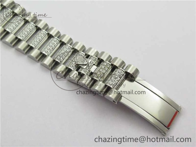 Day-Date 36mm 128239 SS Crystal BP Best Edition Silver Crystal Marker Dial on SS President Bracelet A2836