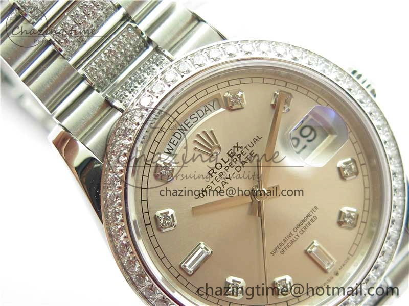 Day-Date 36mm 128239 SS Crystal BP Best Edition Silver Crystal Marker Dial on SS President Bracelet A2836