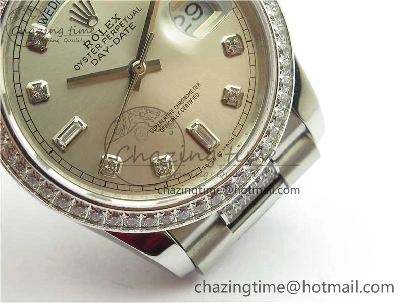 Day-Date 36mm 128239 SS Crystal BP Best Edition Silver Crystal Marker Dial on SS President Bracelet A2836