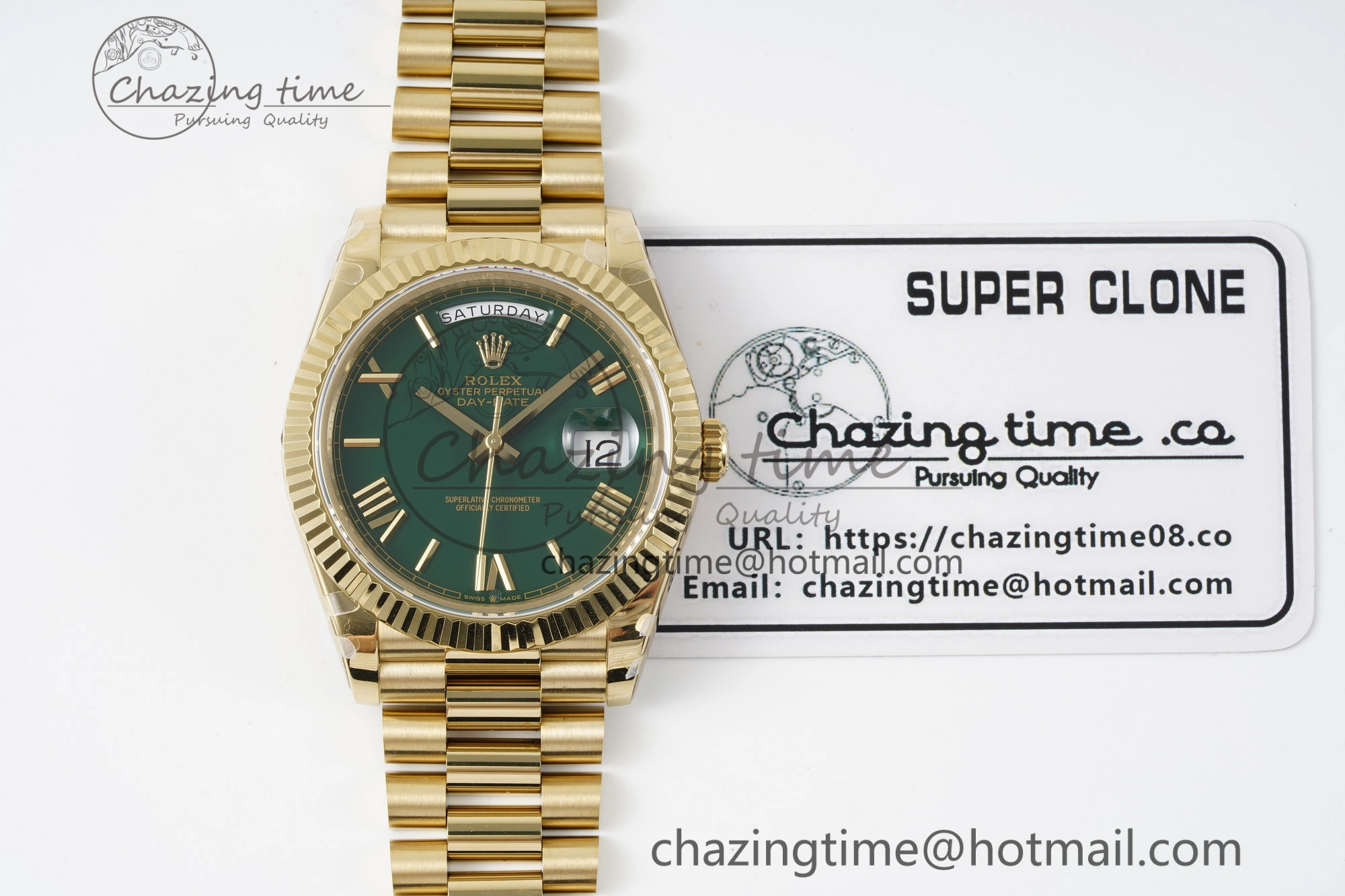 Day Date 40 228238 YG JDF 1:1 Best Edition Green Dial on YG Bracelet VR3255