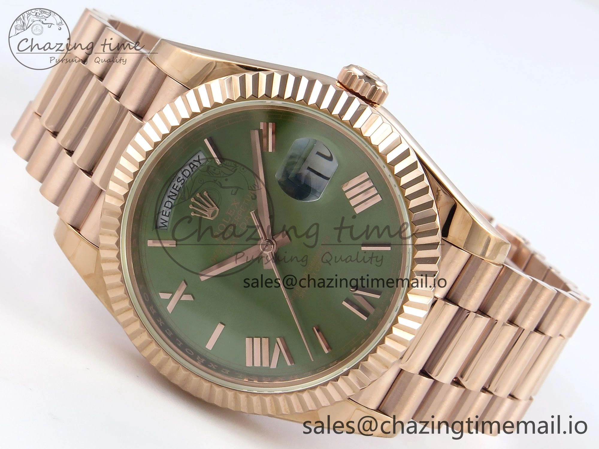 Day Date 40 RG 228235 KF 1:1 Best Edition Green Roman Dial on President Bracelet VR3255 (Gain Weight)