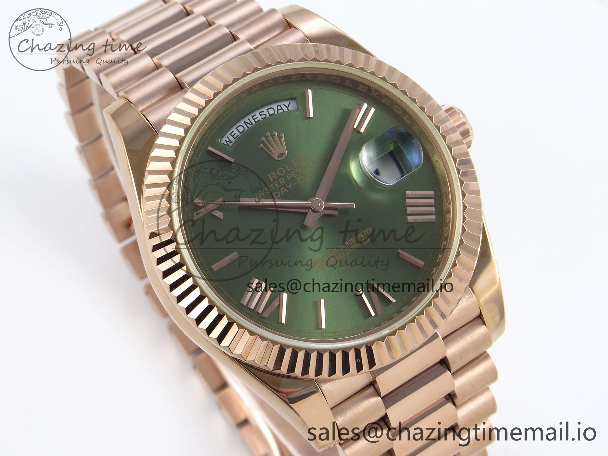 Day Date 40 RG 228235 KF 1:1 Best Edition Green Roman Dial on President Bracelet VR3255 (Gain Weight)