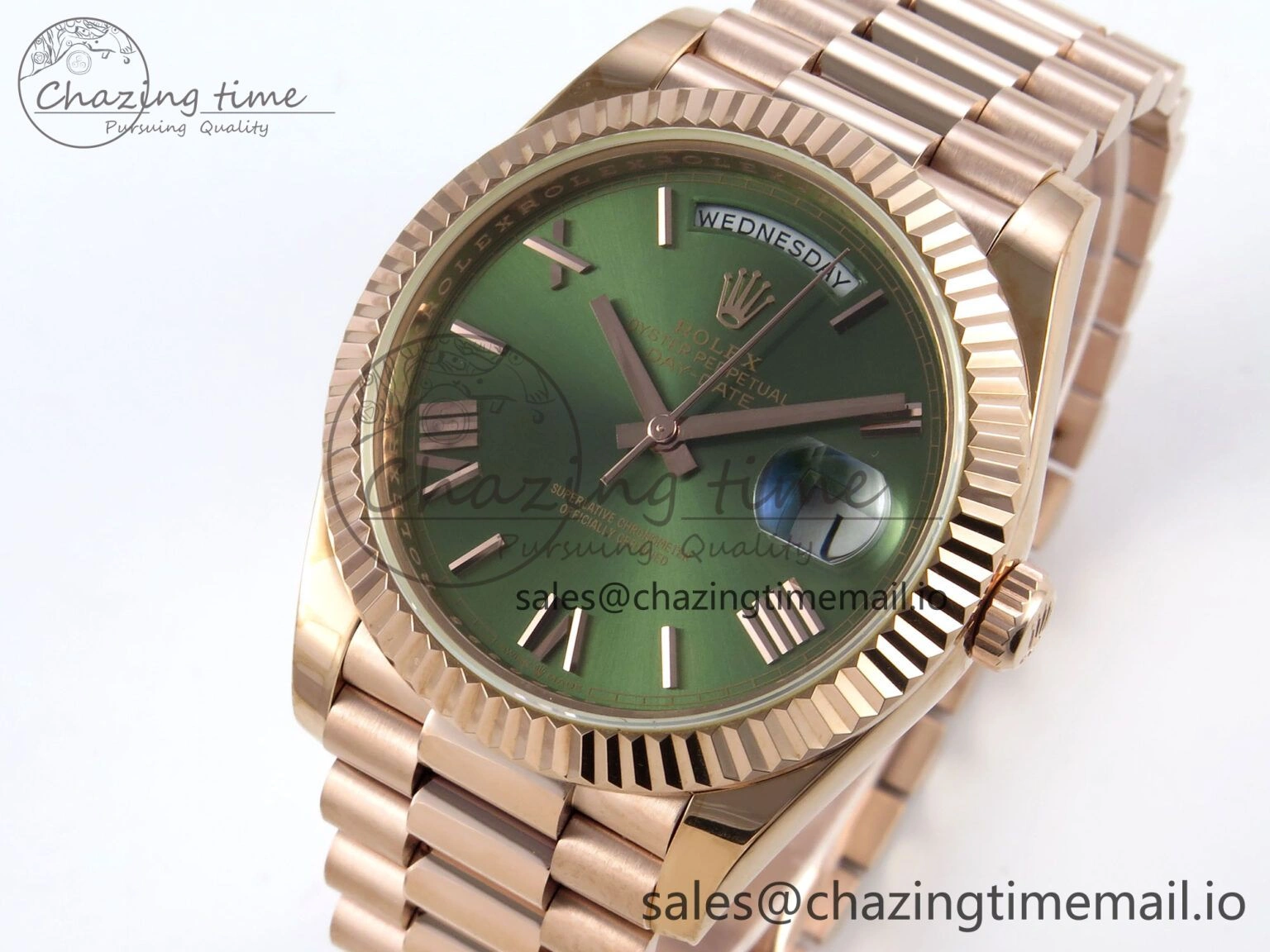 Day Date 40 RG 228235 KF 1:1 Best Edition Green Roman Dial on President Bracelet VR3255 (Gain Weight)