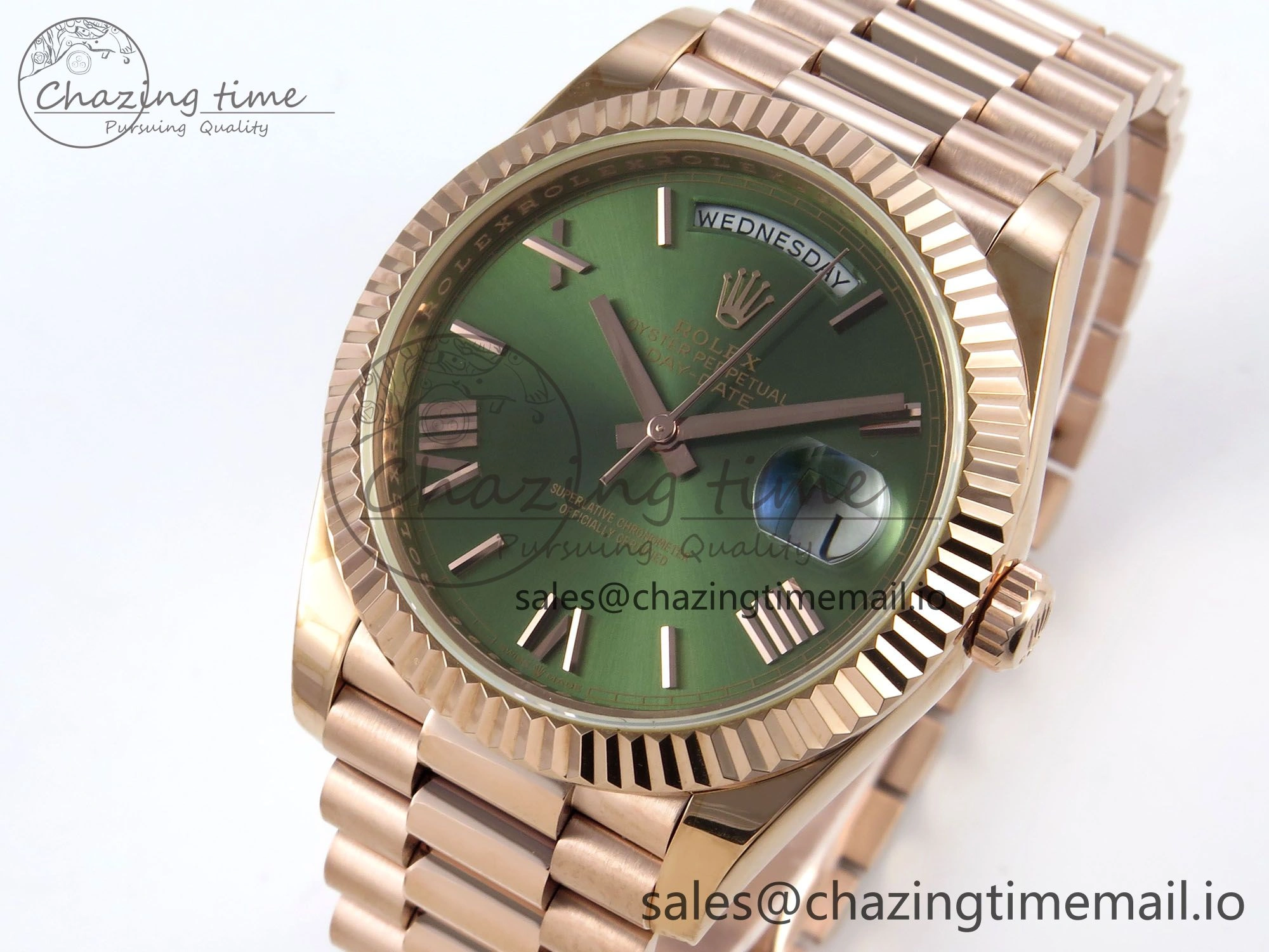 Day Date 40 RG 228235 KF 1:1 Best Edition Green Roman Dial on President Bracelet VR3255 (Gain Weight)