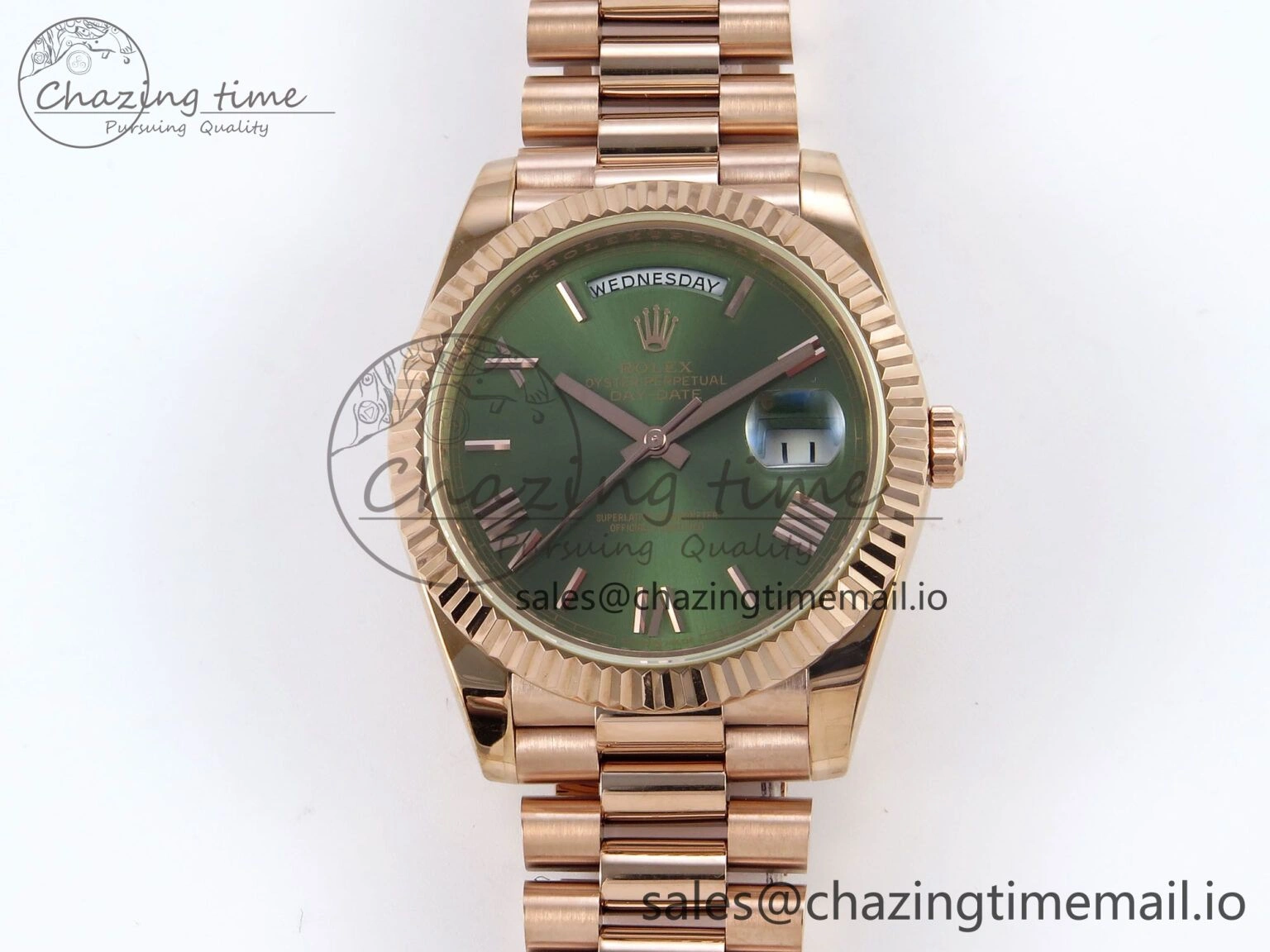 Day Date 40 RG 228235 KF 1:1 Best Edition Green Roman Dial on President Bracelet VR3255 (Gain Weight)