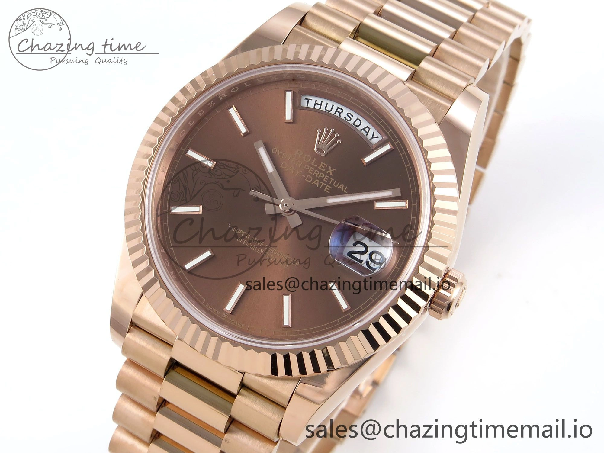 Day Date 40 RG 228235 Noob 1:1 Best Edition Brown Stick Dial on President Bracelet A2836 (Gain Weight)