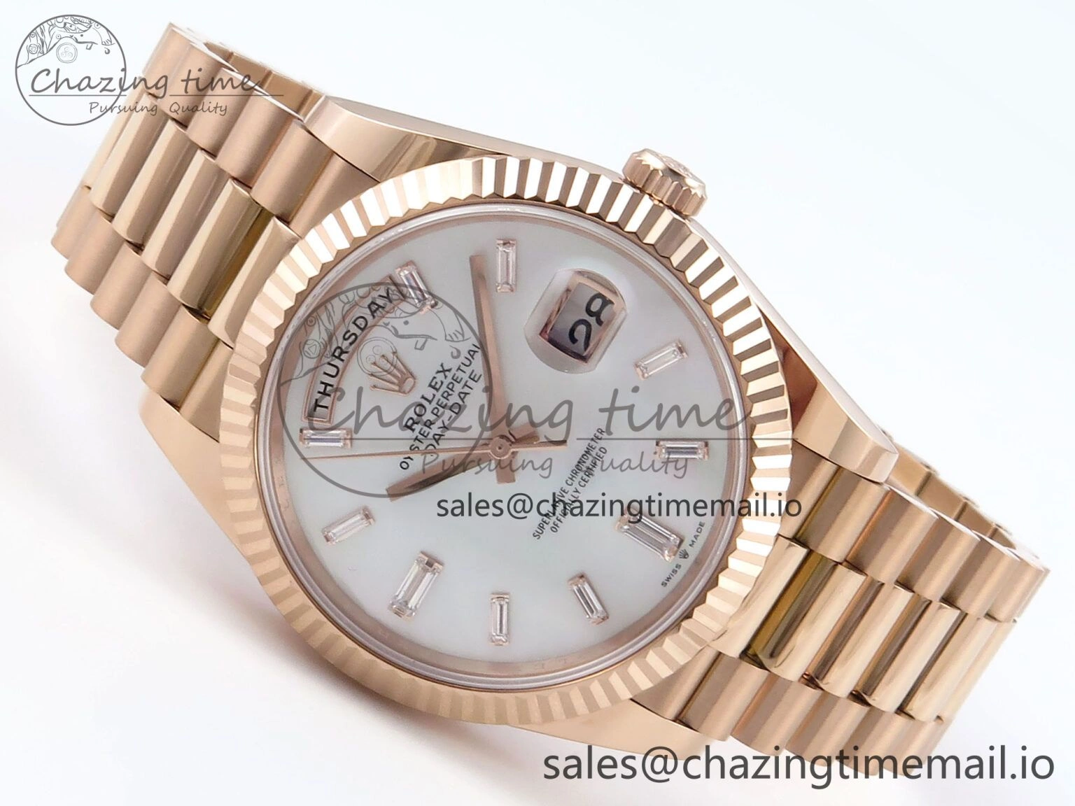 Day Date 40 RG 228235 Noob 1:1 Best Edition White MOP Crystal Dial on President Bracelet A2836 (Gain Weight)
