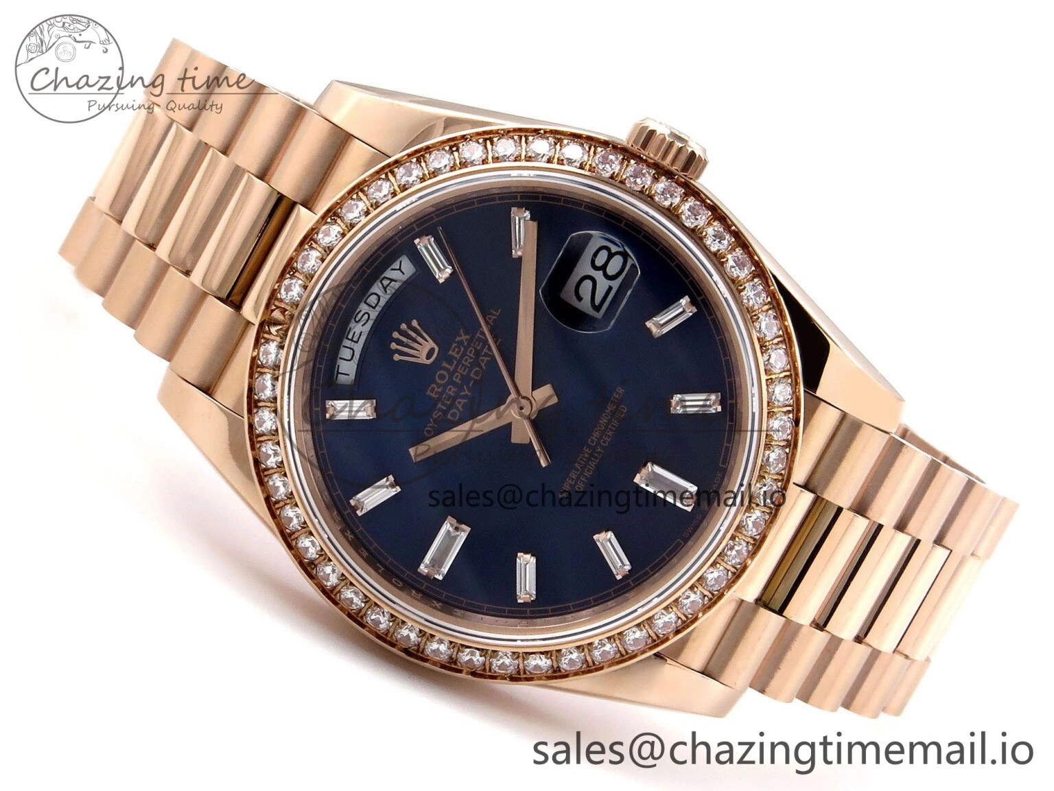 Day Date 40 RG 228235 QF 1:1 Best Edition Blue Dial Crystal Markers on President Bracelet VR2836