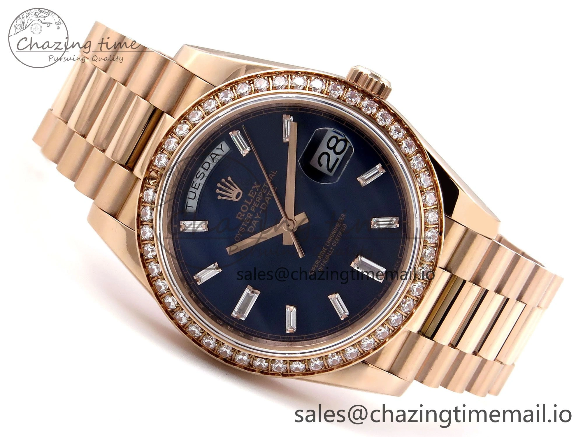 Day Date 40 RG 228235 QF 1:1 Best Edition Blue Dial Crystal Markers on President Bracelet VR2836