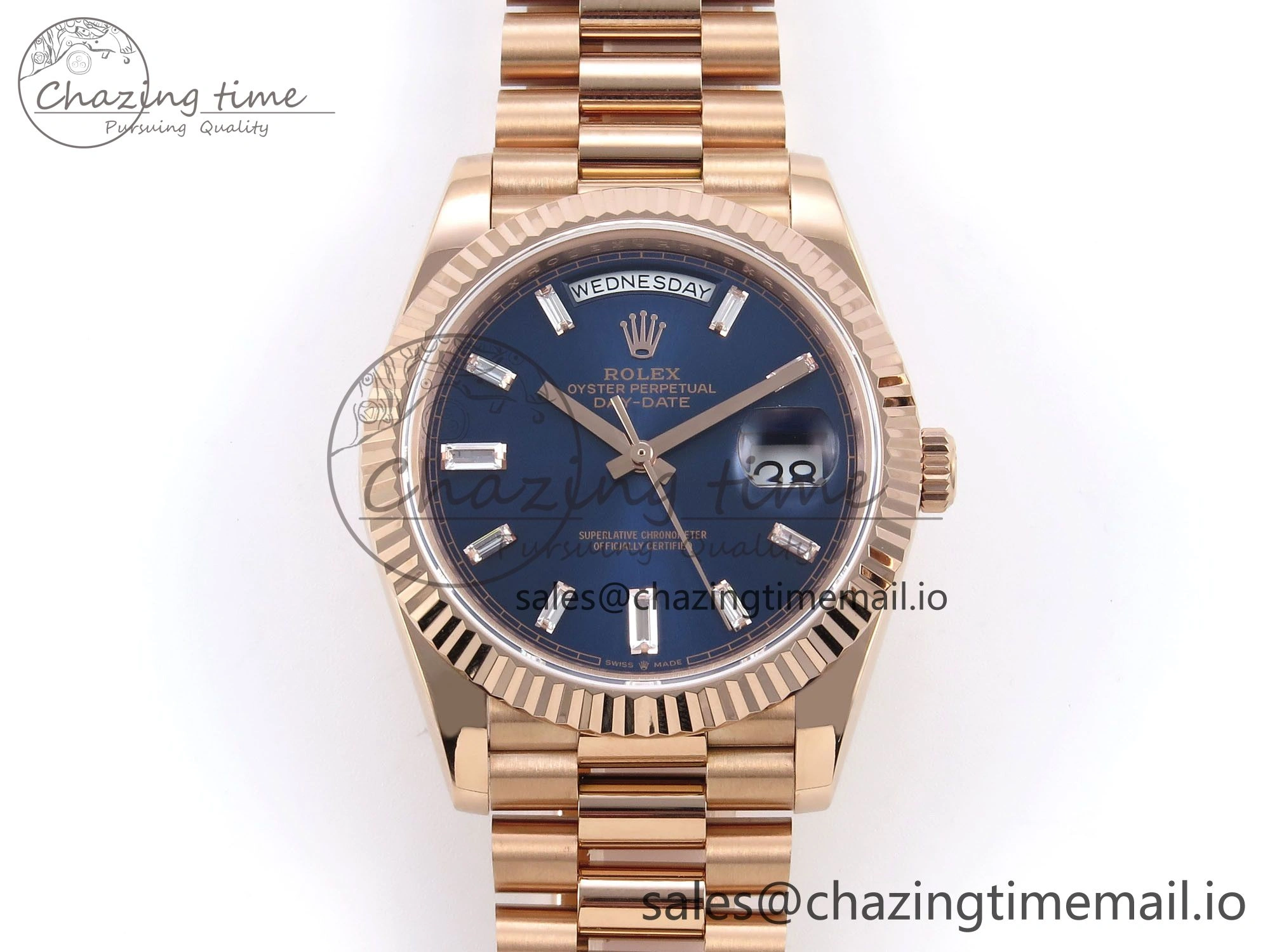 Day Date 40 RG 228235 QF 1:1 Best Edition Blue Dial Crystal Markers on President Bracelet VR2836