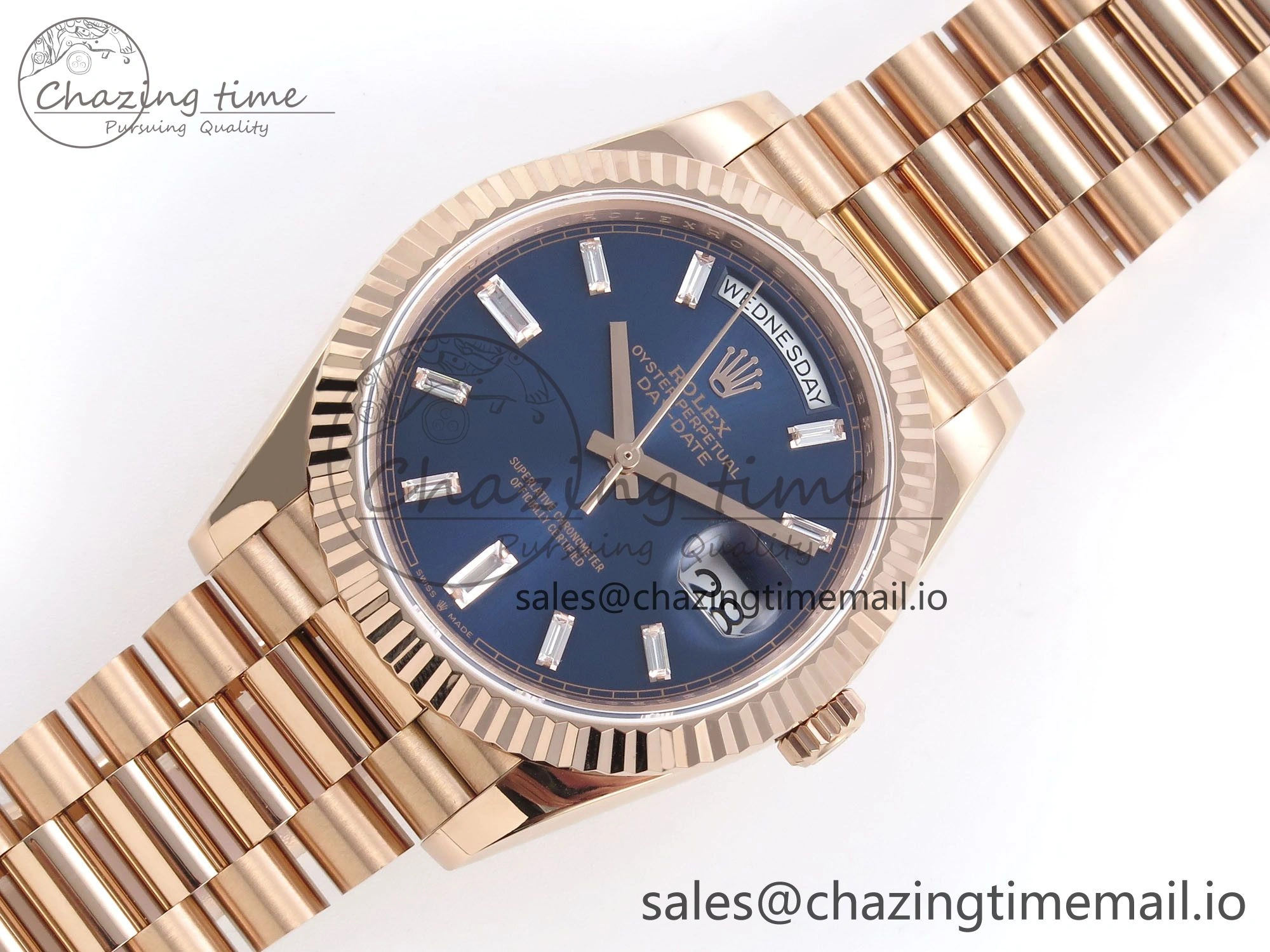 Day Date 40 RG 228235 QF 1:1 Best Edition Blue Dial Crystal Markers on President Bracelet VR2836