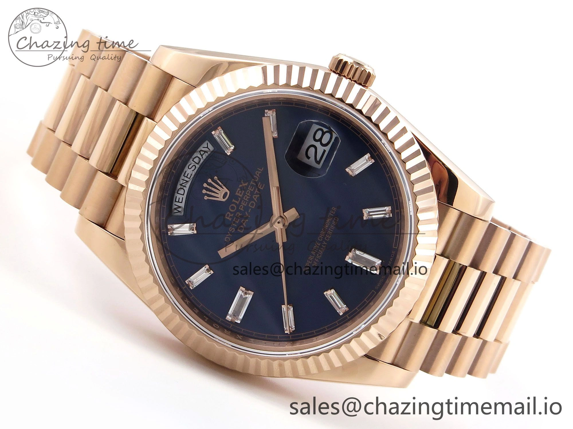 Day Date 40 RG 228235 QF 1:1 Best Edition Diamonds Bezel Blue Dial Crystal Markers on President Bracelet VR2836