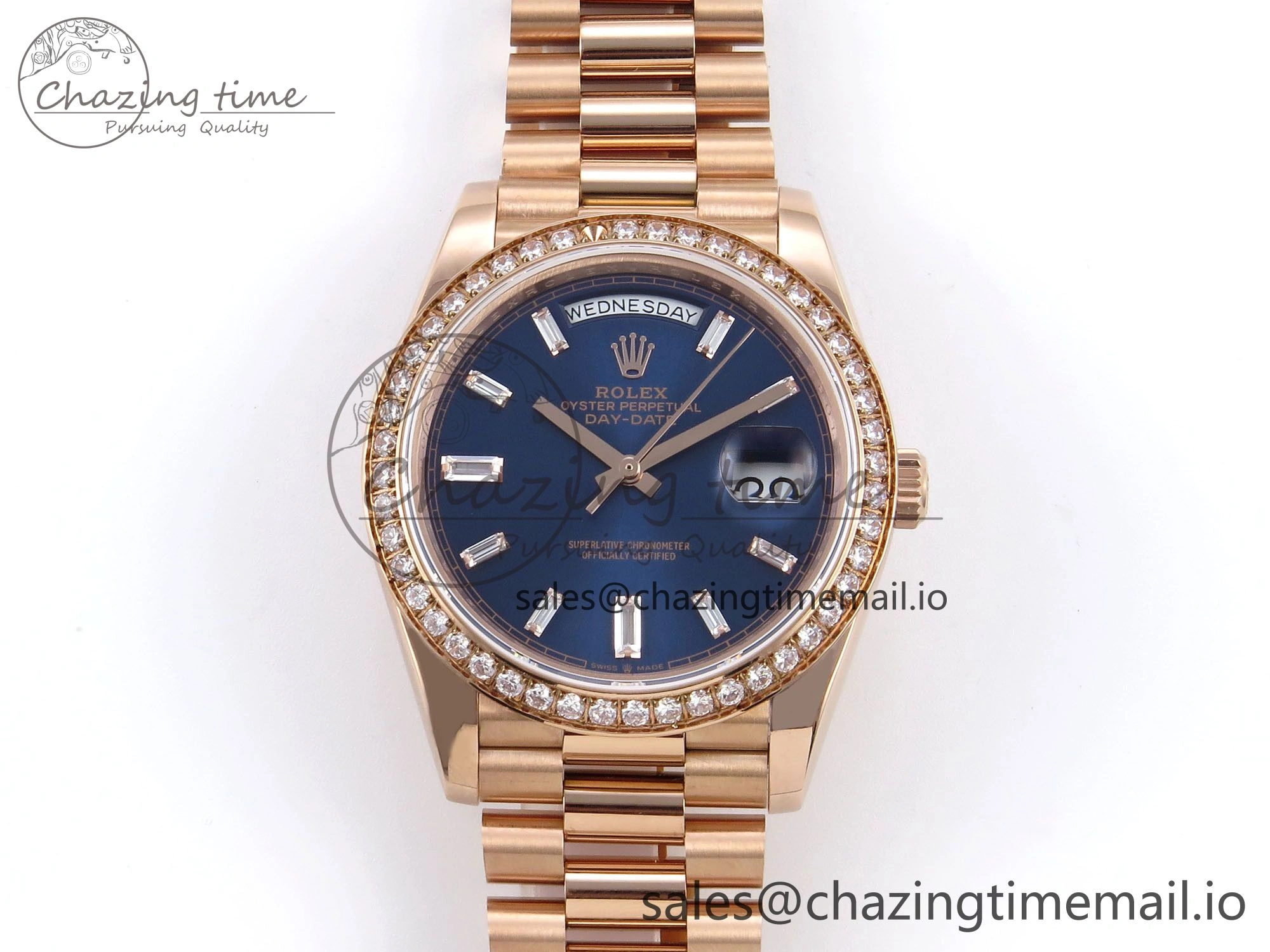 Day Date 40 RG 228235 QF 1:1 Best Edition Diamonds Bezel Blue Dial Crystal Markers on President Bracelet VR2836
