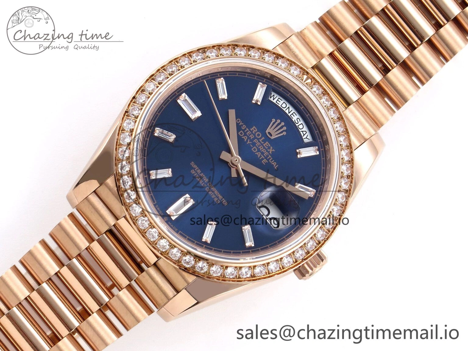 Day Date 40 RG 228235 QF 1:1 Best Edition Diamonds Bezel Blue Dial Crystal Markers on President Bracelet VR2836