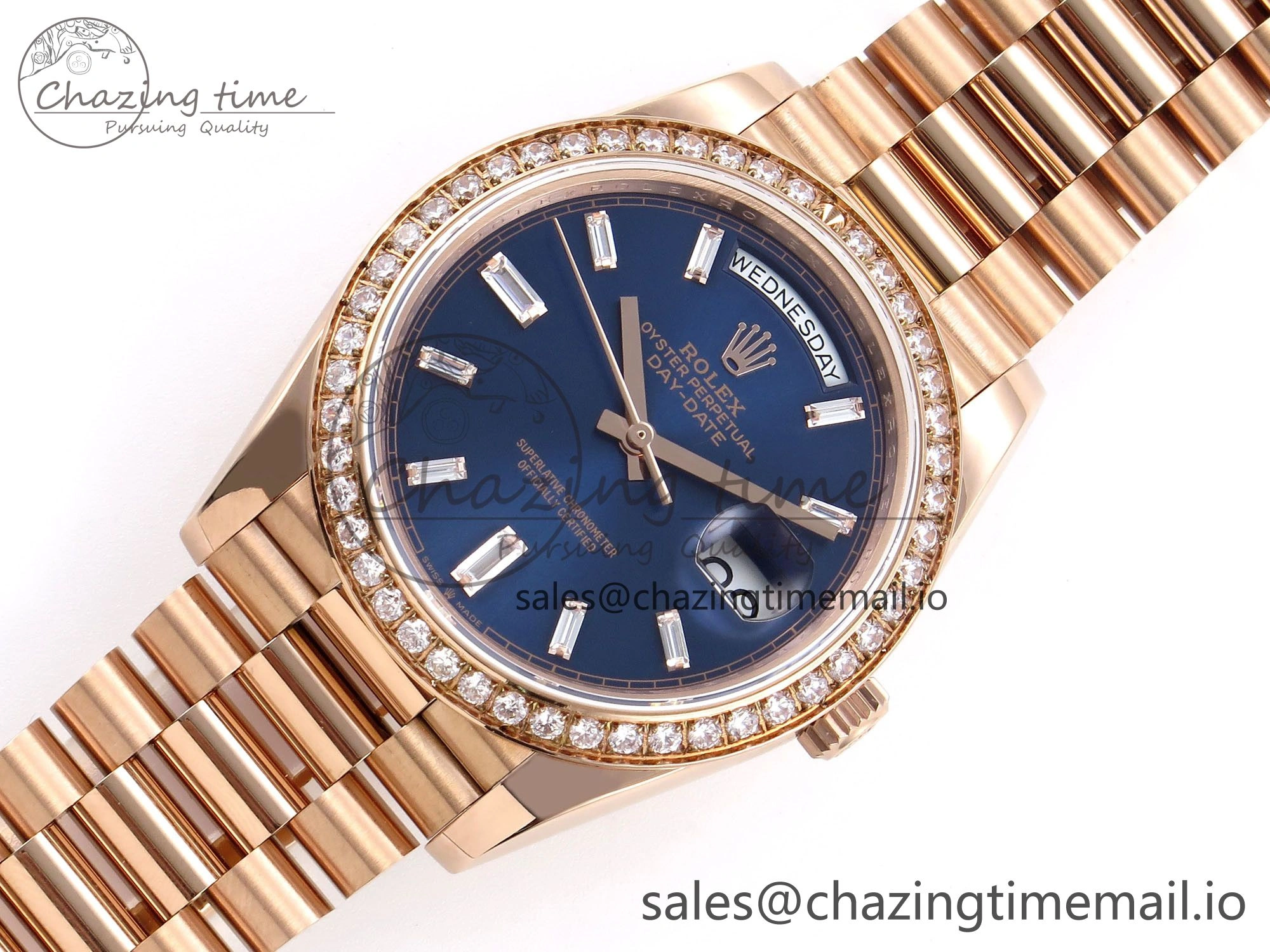 Day Date 40 RG 228235 QF 1:1 Best Edition Diamonds Bezel Blue Dial Crystal Markers on President Bracelet VR2836