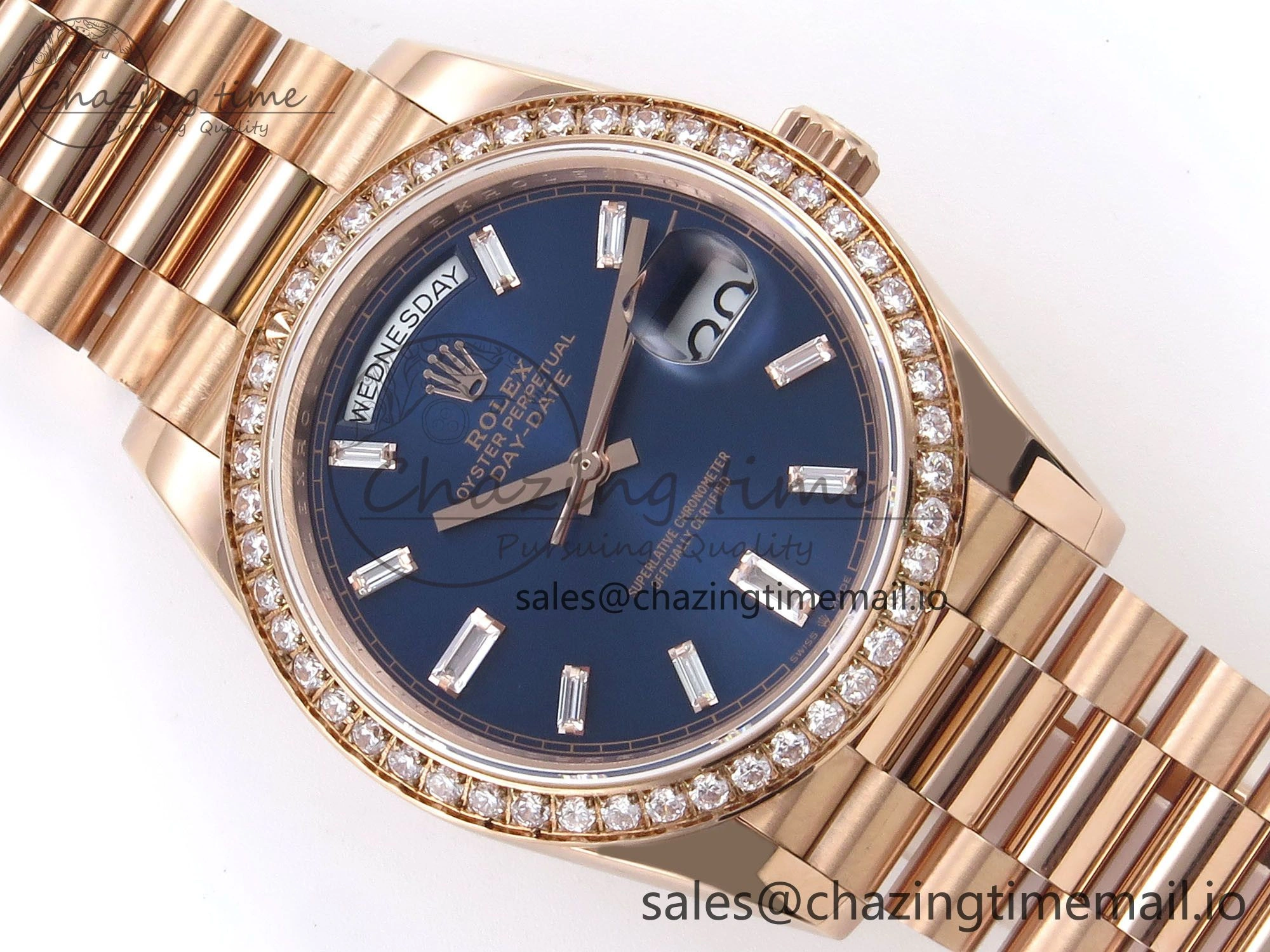 Day Date 40 RG 228235 QF 1:1 Best Edition Diamonds Bezel Blue Dial Crystal Markers on President Bracelet VR2836