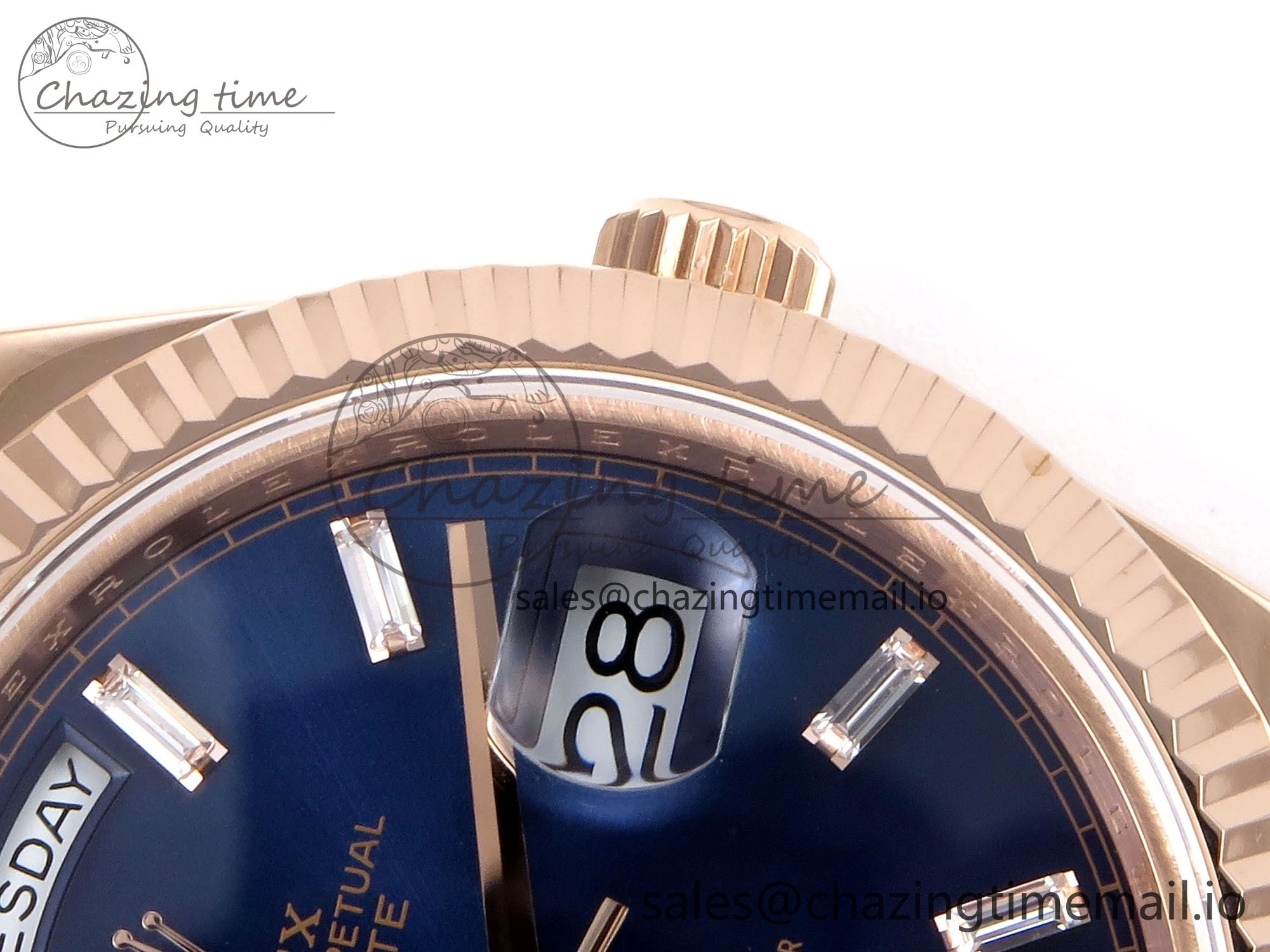 Day Date 40 RG 228235 QF 1:1 Best Edition Diamonds Bezel Blue Dial Crystal Markers on President Bracelet VR2836