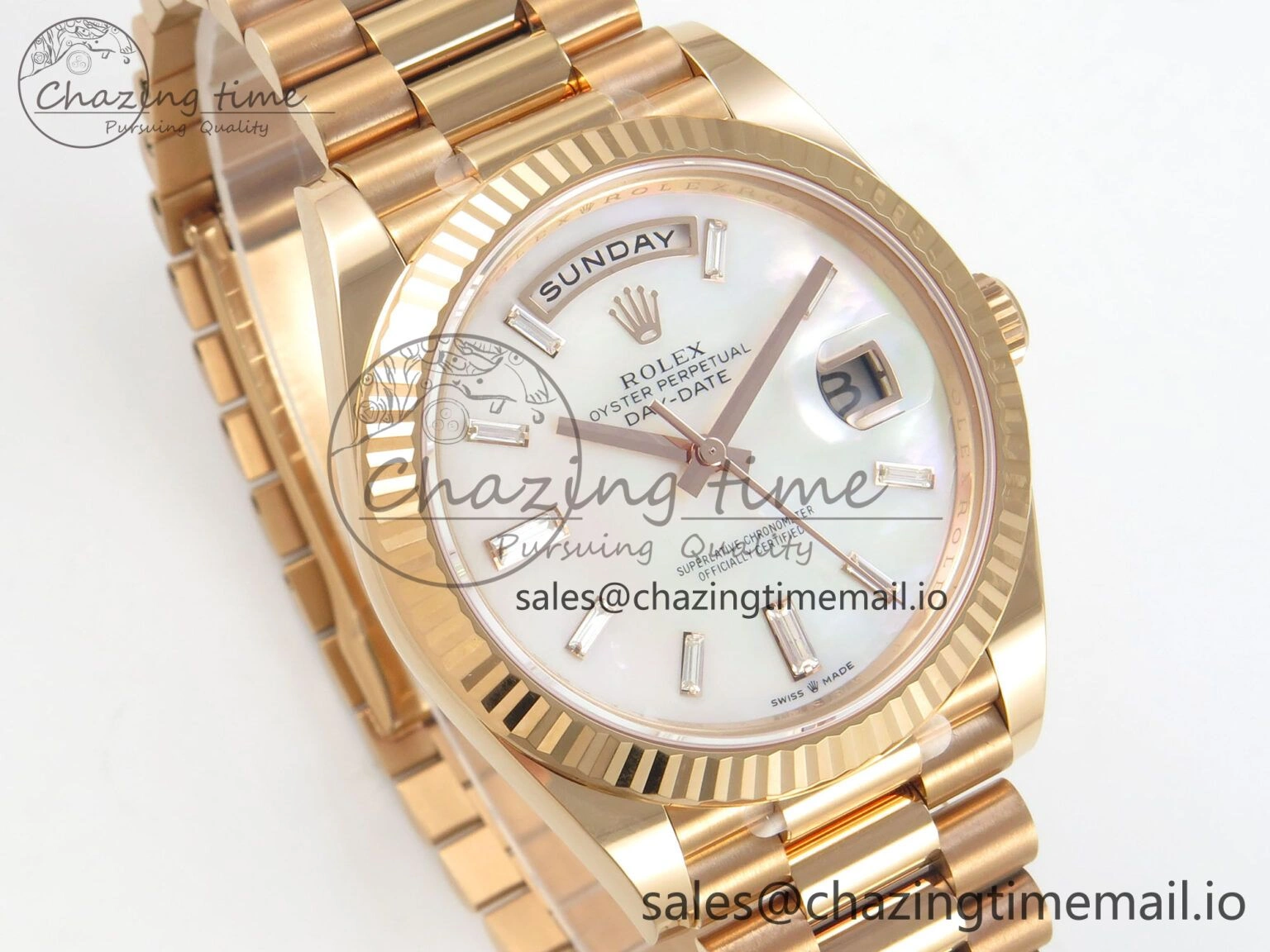 Day Date 40 RG 228235 THBF 1:1 Best Edition White MOP Crystal Dial on President Bracelet VR3255 V3 (Gain Weight)