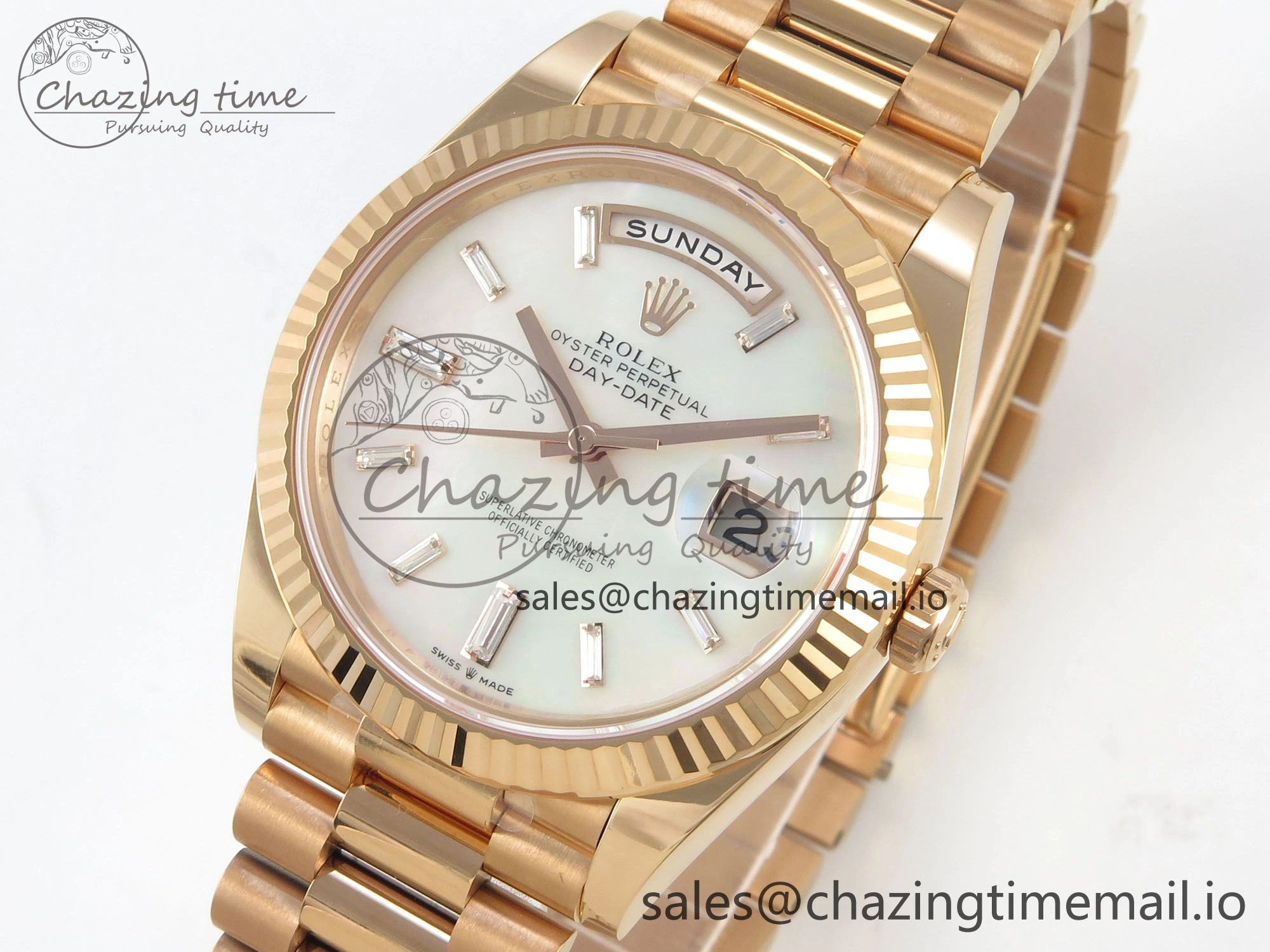 Day Date 40 RG 228235 THBF 1:1 Best Edition White MOP Crystal Dial on President Bracelet VR3255 V3 (Gain Weight)