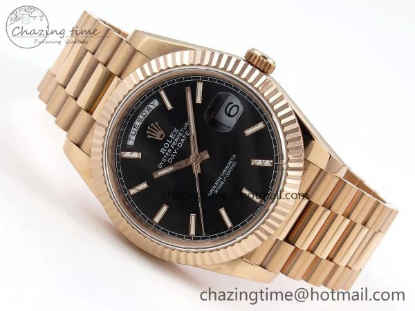 Day Date 40 RG JDF 904L Steel Black Stick Dial on President Bracelet VR3255 V3 (Gain Weight)