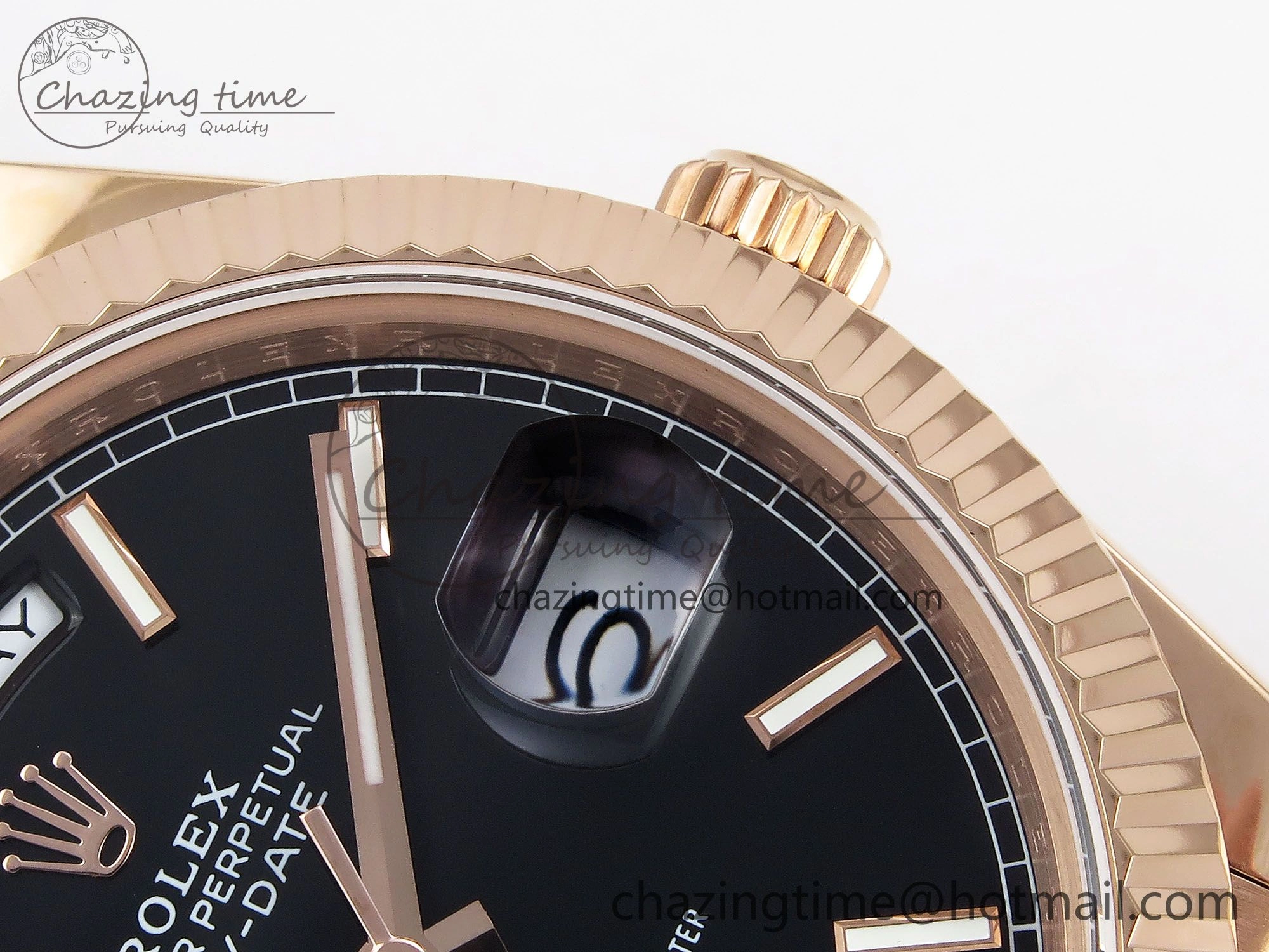 Day Date 40 RG JDF 904L Steel Black Stick Dial on President Bracelet VR3255 V3 (Gain Weight)