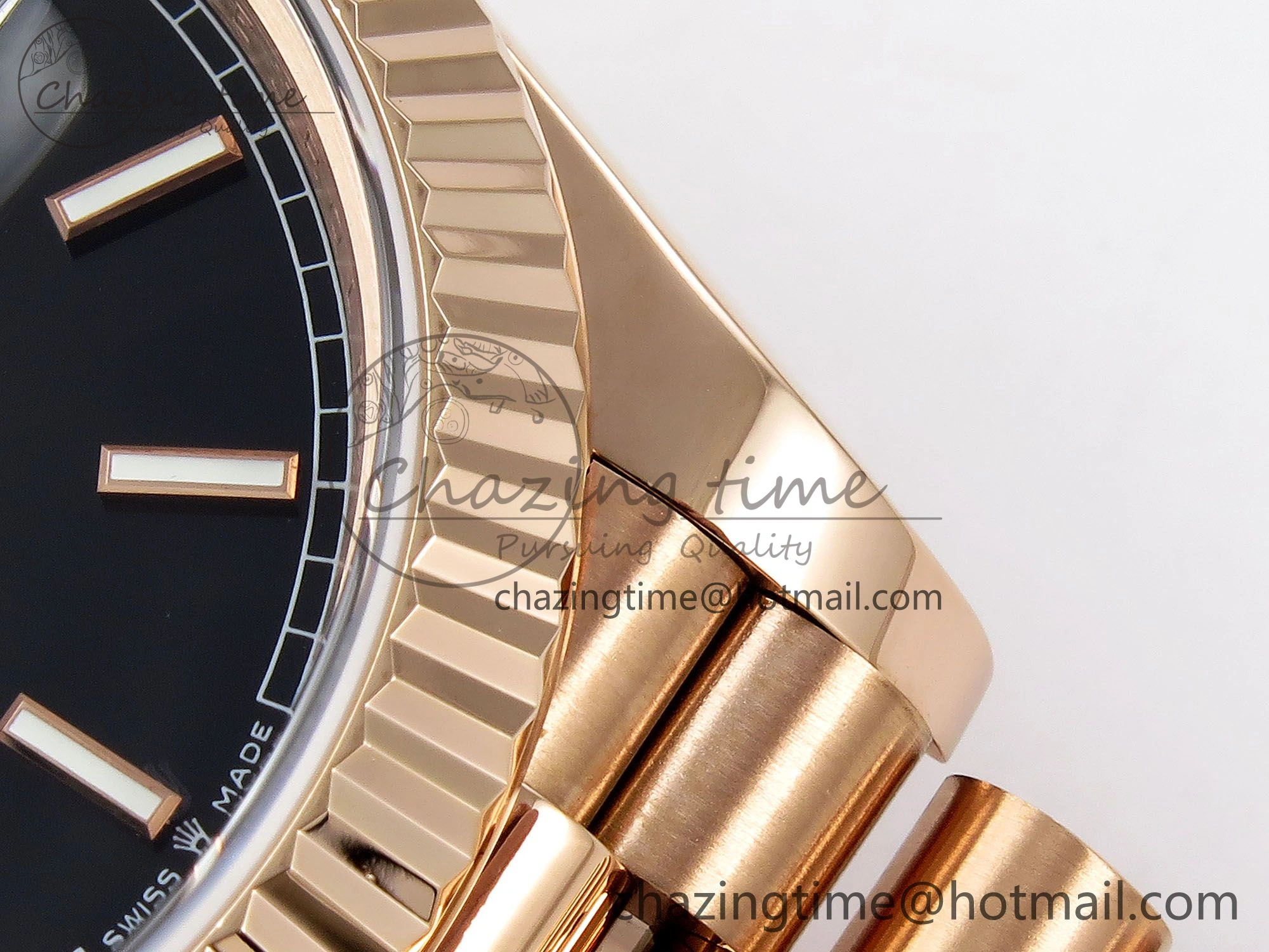 Day Date 40 RG JDF 904L Steel Black Stick Dial on President Bracelet VR3255 V3 (Gain Weight)