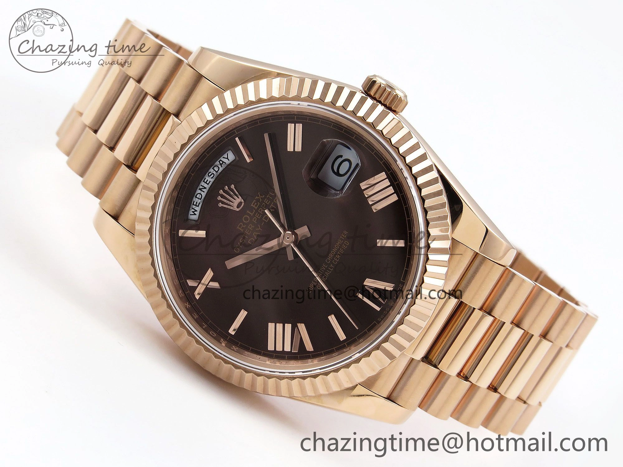 Day Date 40 RG JDF 904L Steel Brown Big Roman Dial on President Bracelet VR3255 V3 (Gain Weight)