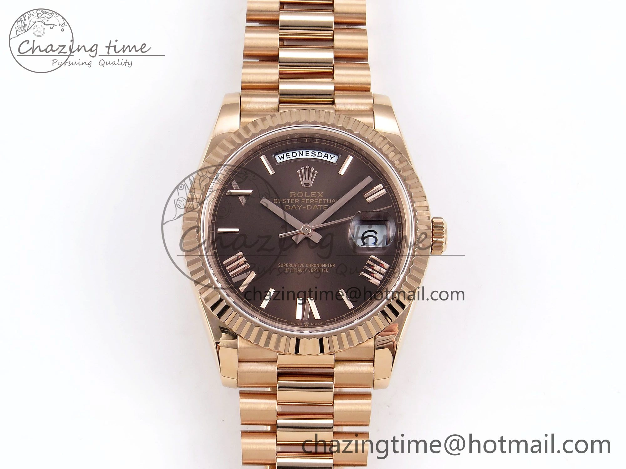 Day Date 40 RG JDF 904L Steel Brown Big Roman Dial on President Bracelet VR3255 V3 (Gain Weight)