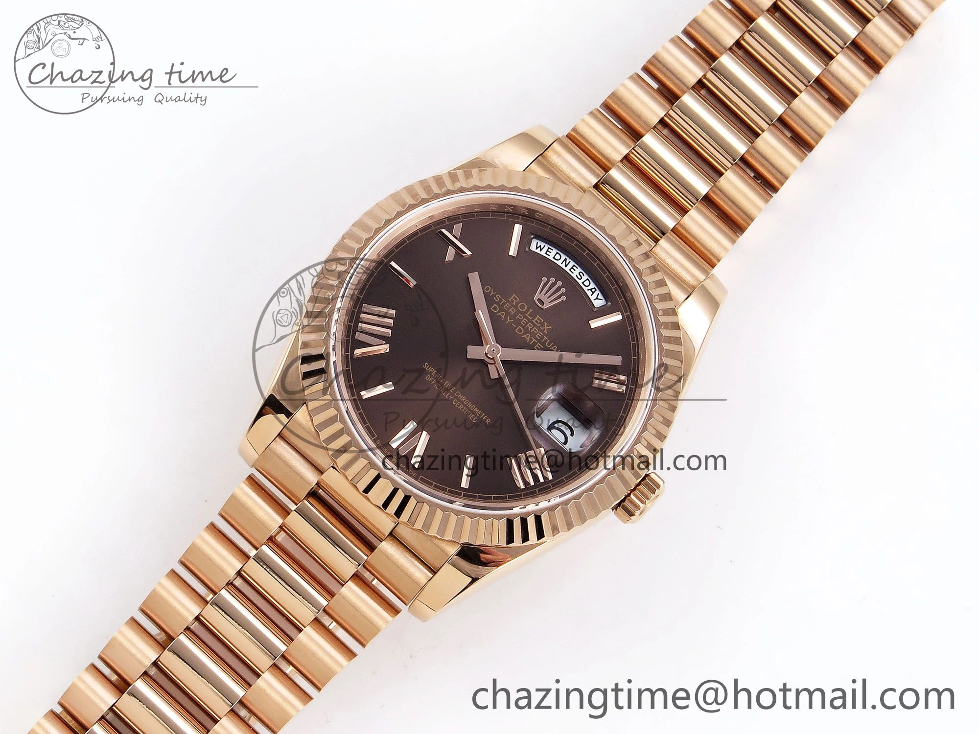 Day Date 40 RG JDF 904L Steel Brown Big Roman Dial on President Bracelet VR3255 V3 (Gain Weight)
