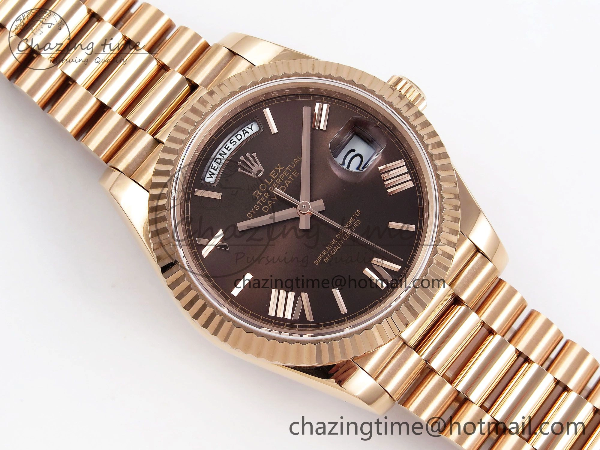 Day Date 40 RG JDF 904L Steel Brown Big Roman Dial on President Bracelet VR3255 V3 (Gain Weight)