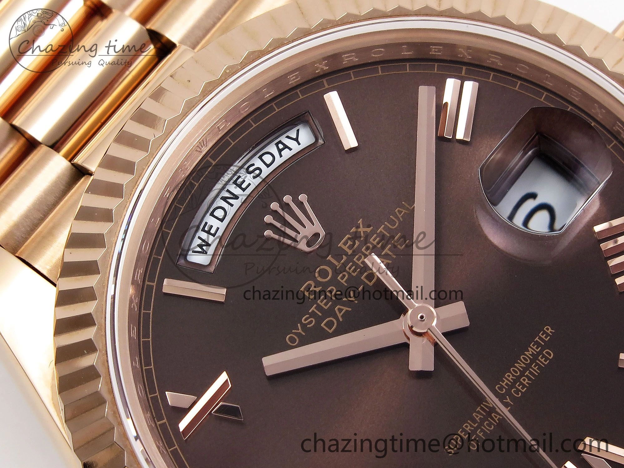 Day Date 40 RG JDF 904L Steel Brown Big Roman Dial on President Bracelet VR3255 V3 (Gain Weight)